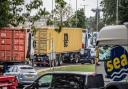 Gridlocked traffic on the A14 in Felixstowe in September