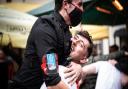 England fans in Ipswich celebrate at Isaacs as England knocked Germany out of the Euros.