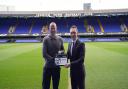 Tom Ball, of Ipswich Town Football Club, and John Dugmore, of Suffolk Chamber, with the patron certificate