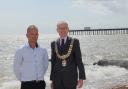 Felixstowe mayor David Rowe with Richard Whitehead, great nephew of F/O Charles Bryce Oxenham, one of the airmen who died after the Lancaster bomber crashed at Felixstowe