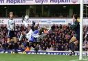 Finidi George scores a overhead kick against Tottenham in December 2001.