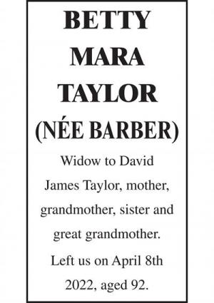 BETTY MARA TAYLOR (née BARBER)