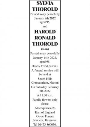 SYLVIA THOROLD and HAROLD RONALD THOROLD (RON)