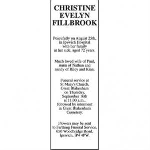 CHRISTINE EVELYN FILLBROOK