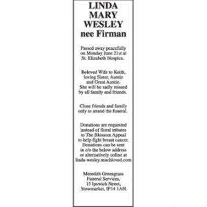 LINDA MARY WESLEY née FIRMAN