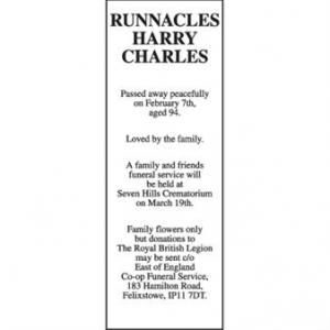 HARRY CHARLES RUNNACLES