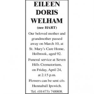 EILEEN DORIS WELHAM (nee HART)