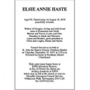 ELSIE ANNIE HASTE