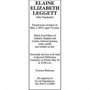 Elaine Elizabeth Leggett (nee Thurkettle)