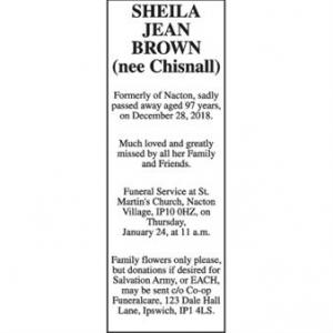 Sheila Jean Brown (nee Chisnall)