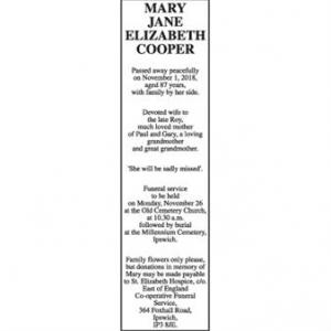 MARY JANE ELIZABETH COOPER