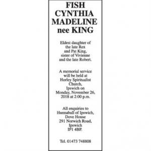 CYNTHIA MADELINE FISH nee KING