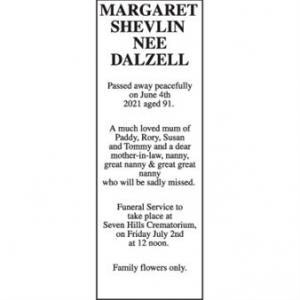 MARGARET SHEVLIN (nee Dalzell)