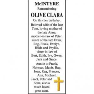 OLIVE CLARA McINTYRE