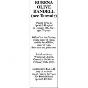 Rubena Olive Randell (nee Tanwair)