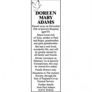 DOREEN MARY ADAMS