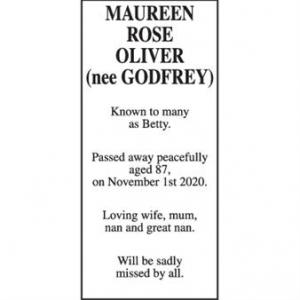 MAUREEN ROSE OLIVER (nee GODFREY)