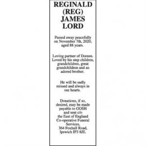 REGINALD (REG) JAMES LORD