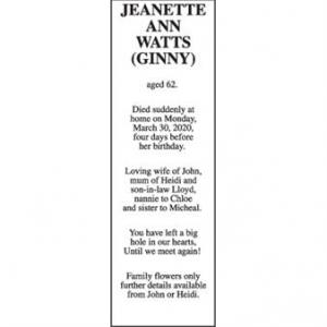 JEANNETTE ANN WATTS (GINNY)