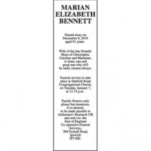 MARIAN ELIZABETH BENNETT