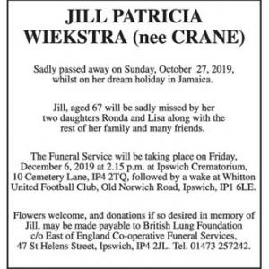 Jill Patricia Wiekstra (nee Crane)