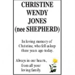 Christine Wendy Jones (nee Shepherd)