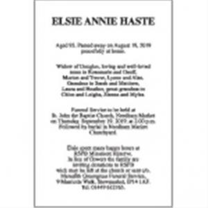 ELSIE ANNIE HASTE