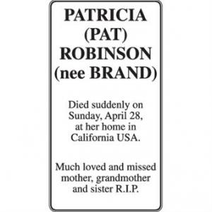 Patricia (Pat) Robinson (nee Brand)