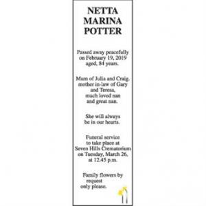 NETTA MARINA POTTER