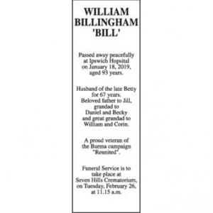 WILLIAM BILLINGHAM BILL