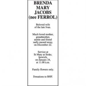 BRENDA MARY JACOBS (nee Ferrol)