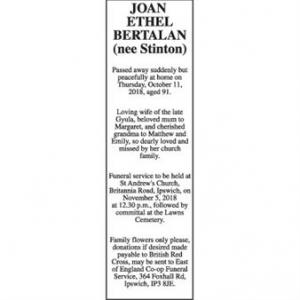 Joan Ethal Bertalan (nee Stinton)