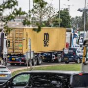 Gridlocked traffic on the A14 in Felixstowe in September