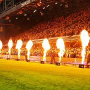 Pre-match pyrotechnics ahead of the game on Friday night.