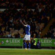 Freddie Ladapo celebrates putting Ipswich ahead at Port Vale.