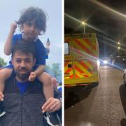 Tony Ercan said he had to carry his four-year-old son Ali Hamza to the train station as Gippeswyk Road was blocked with cars.