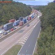 There was slow moving traffic on the A14 at Orwell Bridge