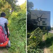 Due to the overgrown footpath, Colin Heasley has been forced to use the road