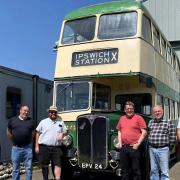 Transport Museum volunteers with the bus recently returned to Ipswich.