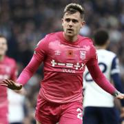 Sammie Szmodics celebrates his strike for Ipswich Town in their win at Spurs