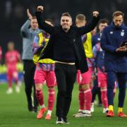 Ipswich Town manager Kieran McKenna celebrates after his side's 2-1 victory at Tottenham.