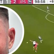 Ipswich Town striker George Hirst suffered a nasty cut after being elbowed by Tottenham defender Radu Dragusin in the final second of yesterday's 2-1 win.