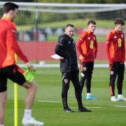 Manager Craig Bellamy (centre) is hoping for a successful conclusion to Wales’ Nations League group campaign (Nick Potts/PA)