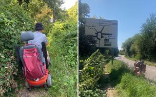 Due to the overgrown footpath, Colin Heasley has been forced to use the road