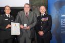 Robert Bray with Suffolk Chief Constable Rachel Kearton and Chief Constable Gavin Stephens who chairs the National Police Chiefs' Council (NPCC).