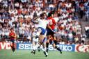 Terry Butcher (left) in action for England at the 1982 World Cup Finals. He is one of 12 Town players to have represented England