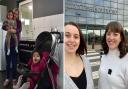 Left: Kelly-Ann Richards pictured with two of her triplets Aliesha and Abigail, has been given a new oven by Home-Start Suffolk as part of their campaign to support families this Christmas Right:Gemma Devereux, and Jessica Southgate based at John Lewis