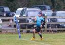 Felix Kibble crosses for Woodbridge against West Norfolk. Picture: SIMON BALLARD