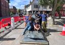 Phase one of the Cardinal Route project has started as students painted the bollards around the Cardinal Wolsey statue