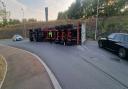 A lorry overturned at the service station at Sproughton Services